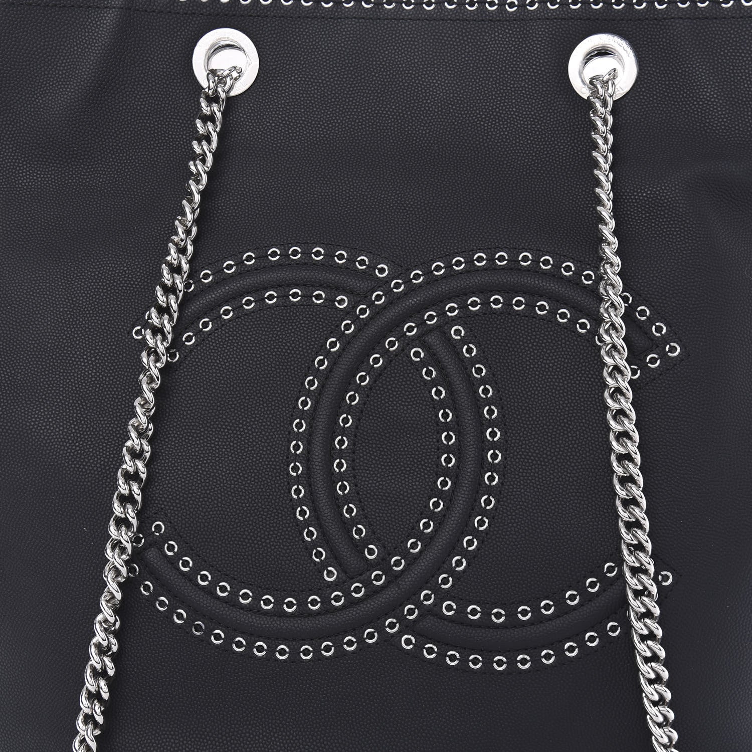Chanel Grained Calfskin Large Coco Eyelets Shopping Tote Black 10 of 11