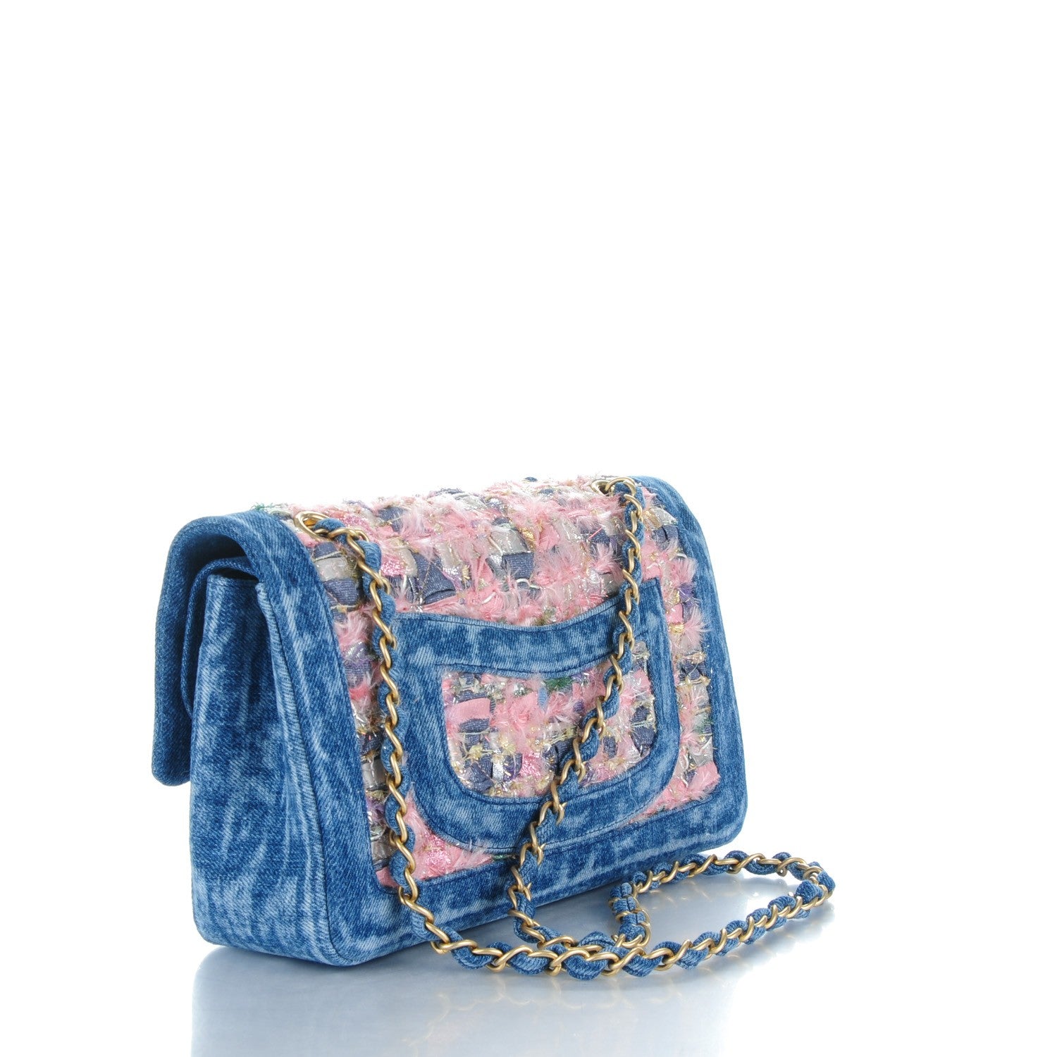 Chanel Denim Tweed Quilted Medium Double Flap Blue 3 of 8