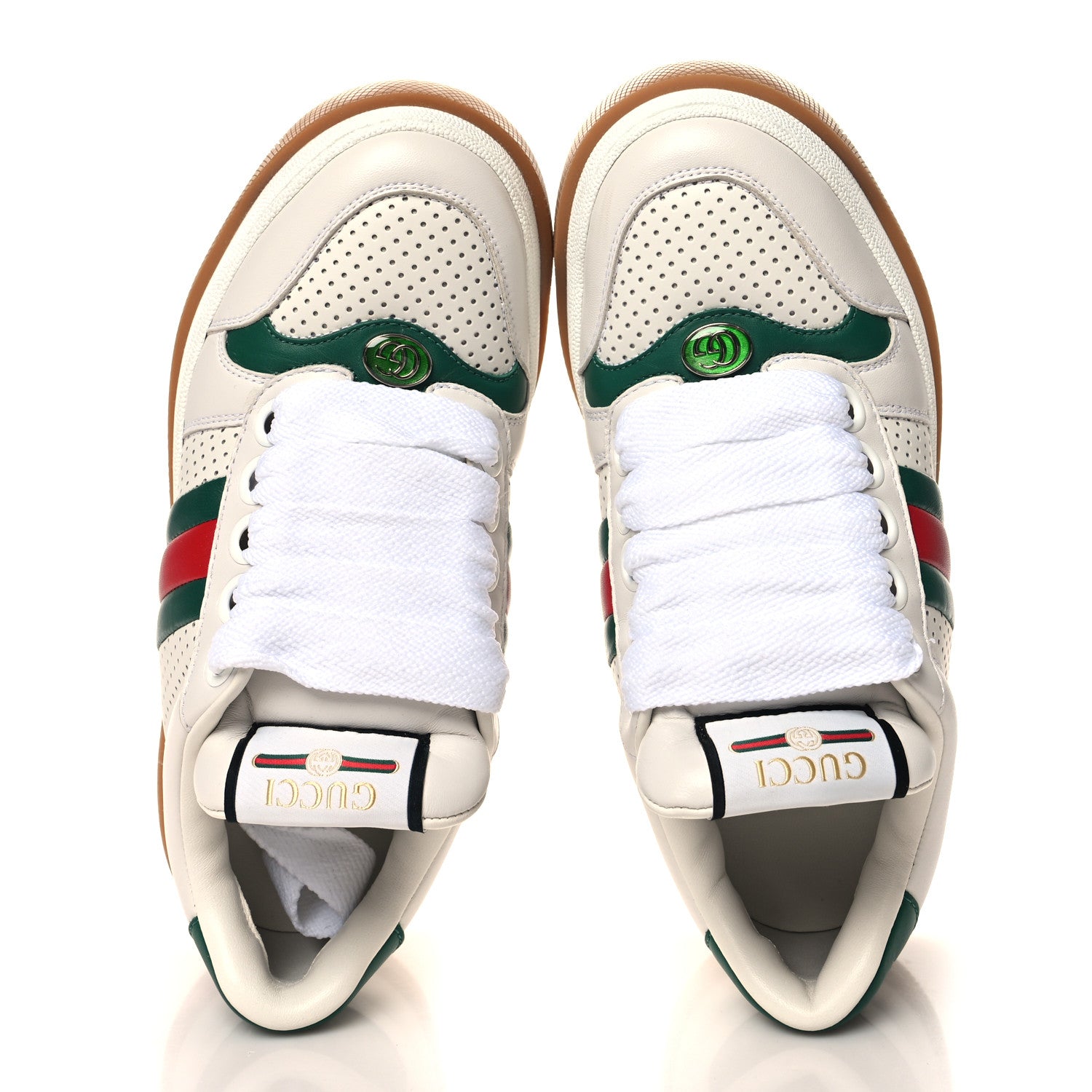 Gucci Calfskin Web Womens Double Screener Sneakers 37 White Green 2 of 9
