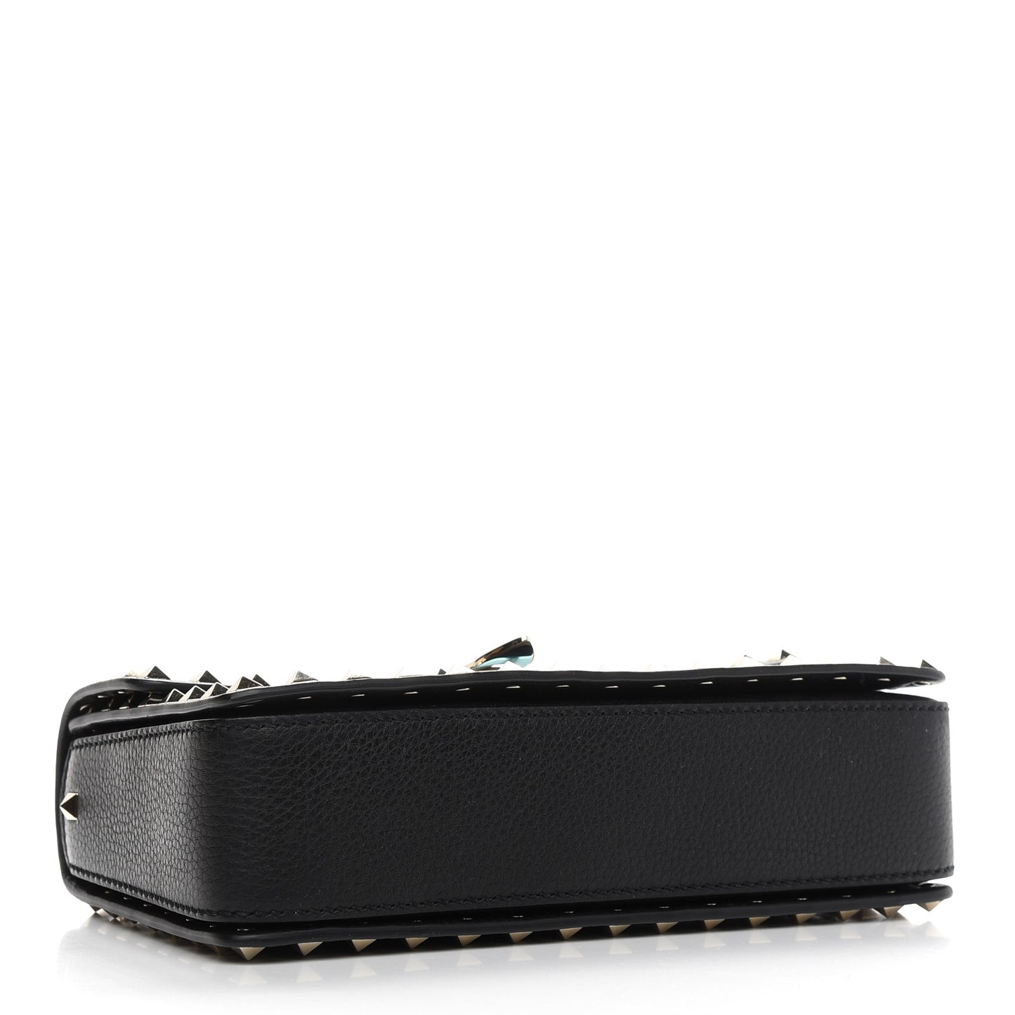Grained Calfskin Medium Rockstud Chain Bag Black