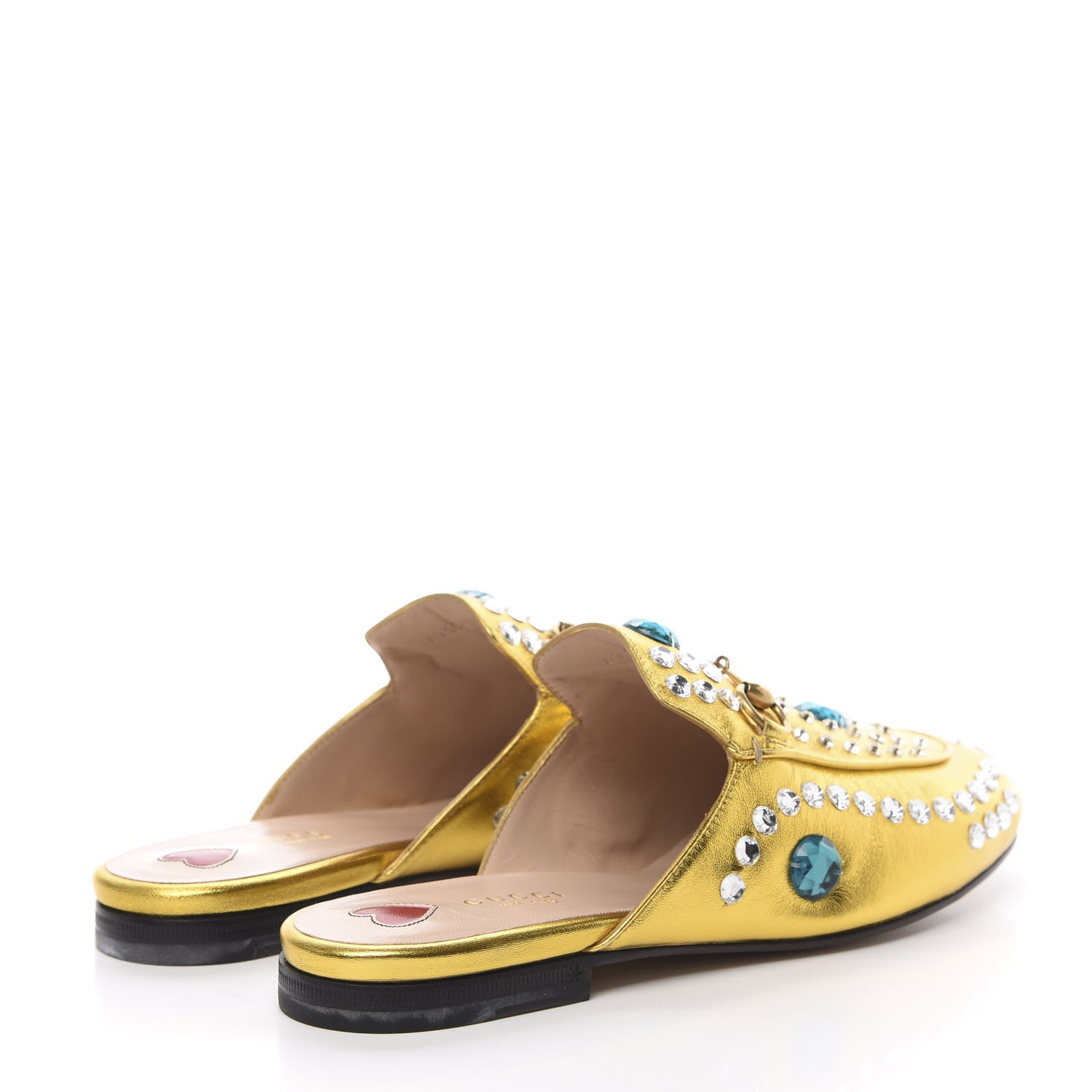 Gucci Metallic Nappa Crystal Womens Princetown Slippers 38.5 Gold 4 of 9