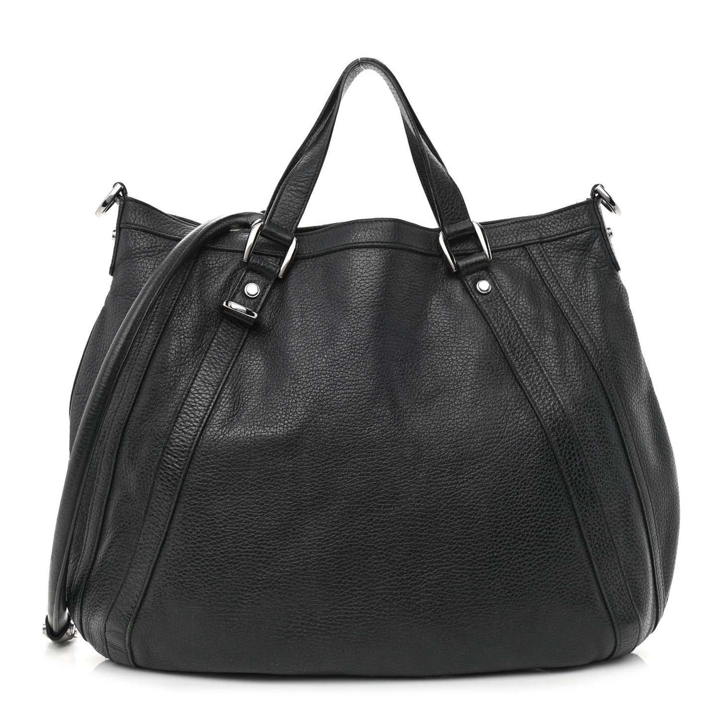 Pebbled Calfskin Medium Abbey Convertible Tote Black