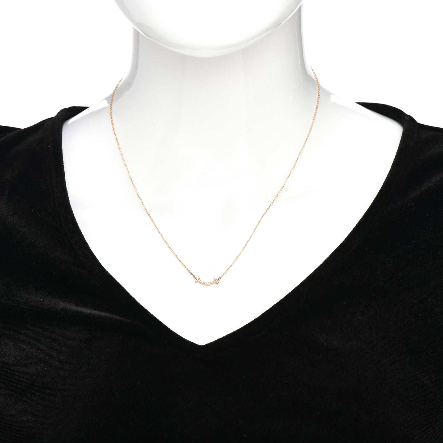 18K Rose Gold Diamond Mini T Smile Pendant Necklace