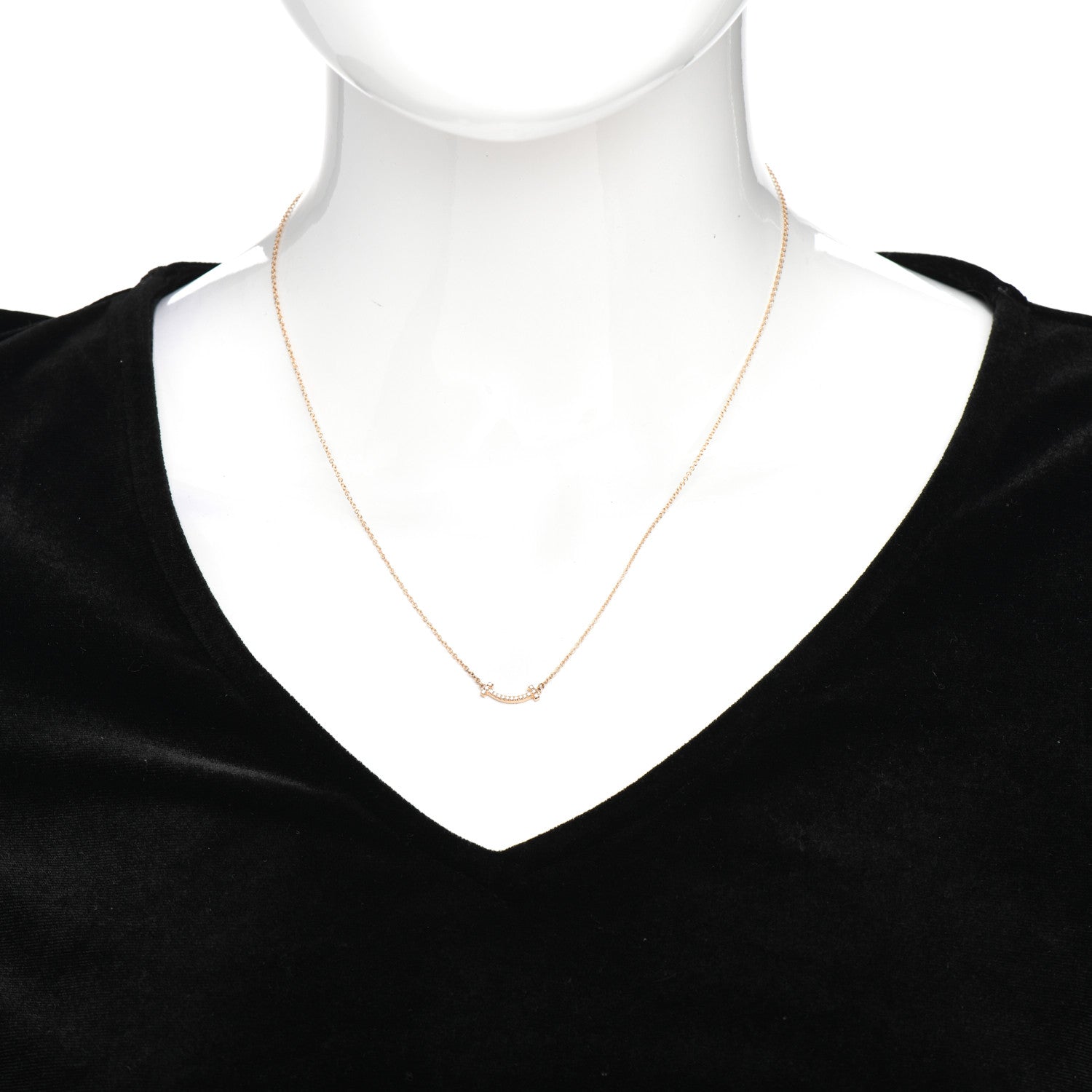 Tiffany 18K Rose Gold Diamond Mini T Smile Pendant Necklace 2 of 5