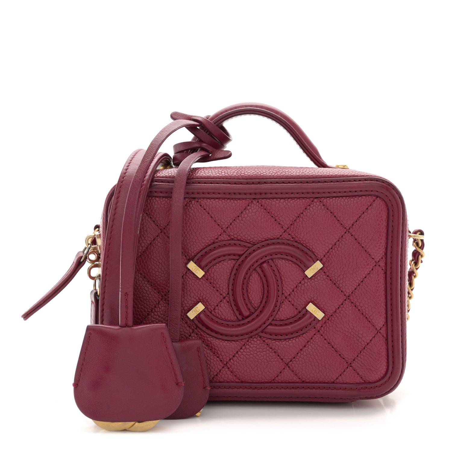 Chanel Caviar Quilted Small CC Filigree Vanity Case Burgundy 1 of 14
