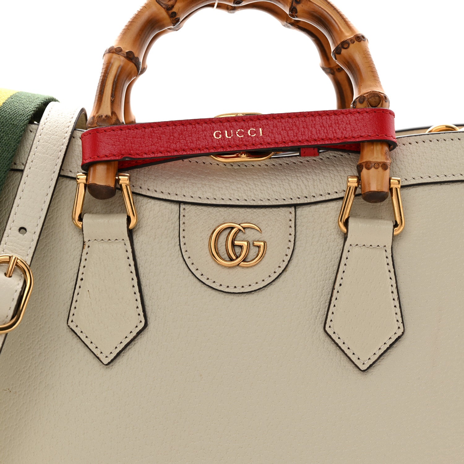 Gucci Textured Dollar Calfskin Web Small Diana Tote Bag Mystic White 8 of 10