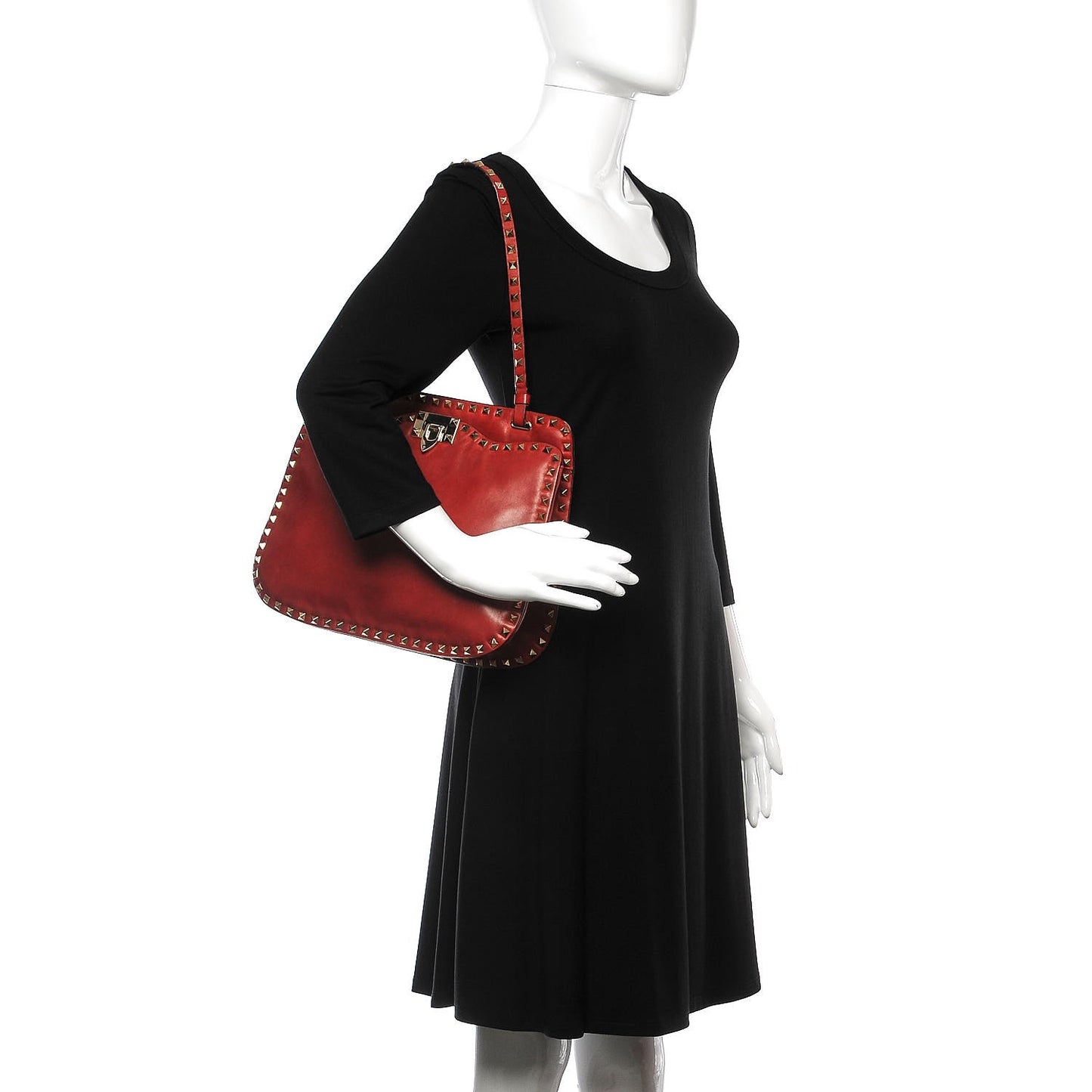 Vitello Rockstud Shoulder Satchel Red