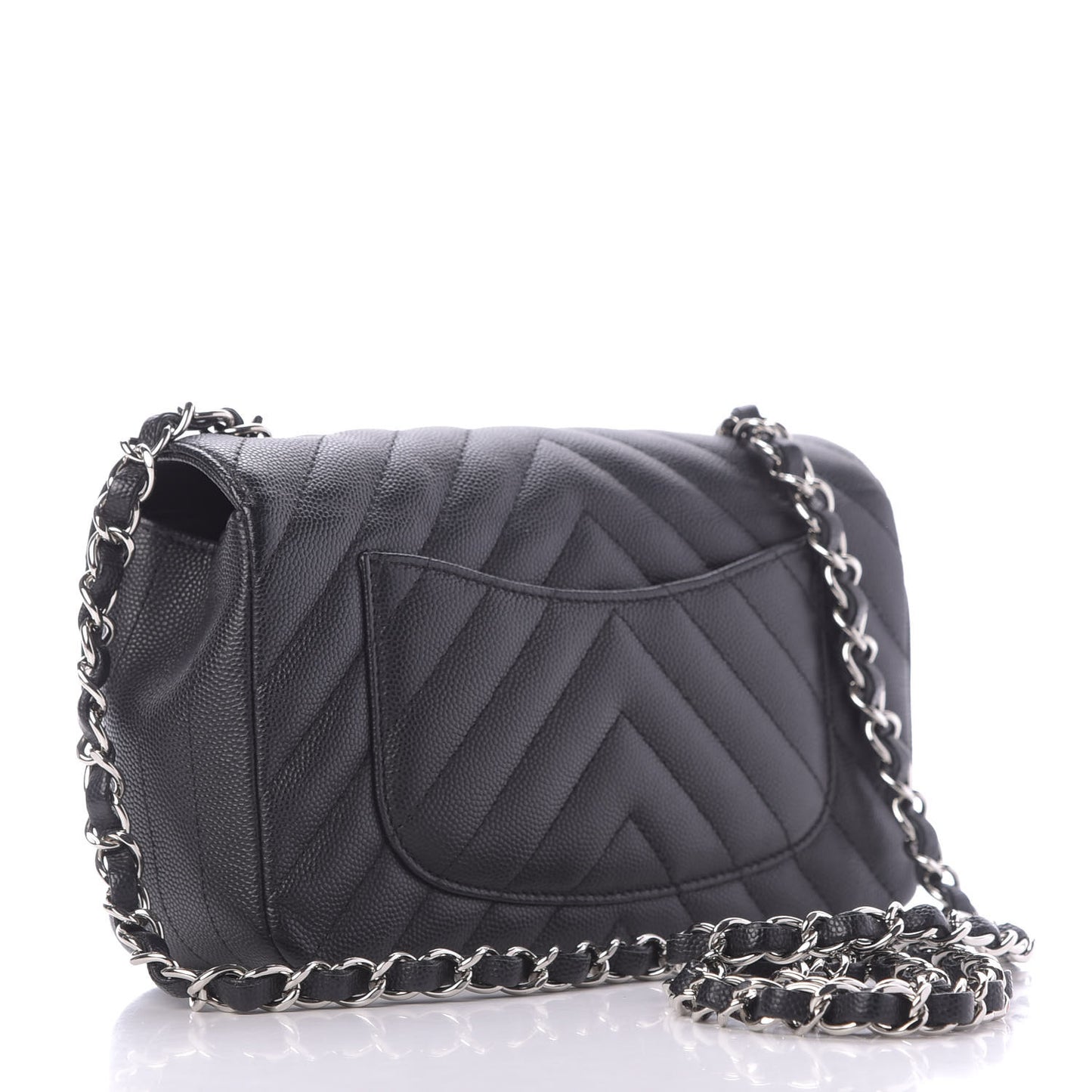Caviar Chevron Quilted Mini Rectangular Flap Black