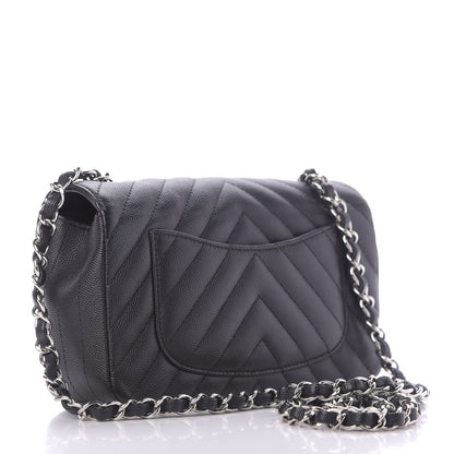 Chanel Caviar Chevron Quilted Mini Rectangular Flap Black 3 of 10