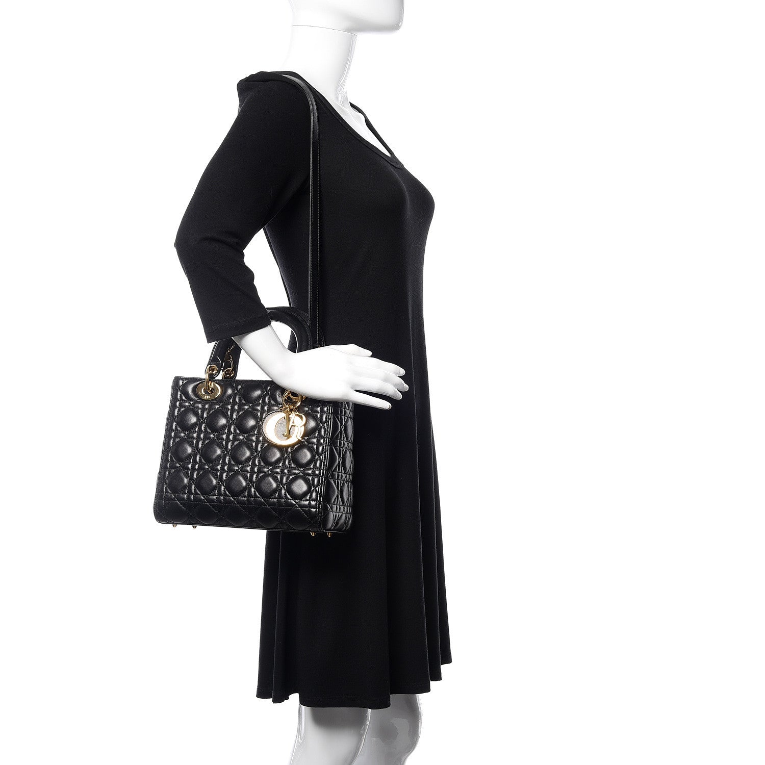 Christian Dior Lambskin Cannage Medium Lady Dior Black 2 of 11