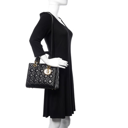 Christian Dior Lambskin Cannage Medium Lady Dior Black 2 of 11