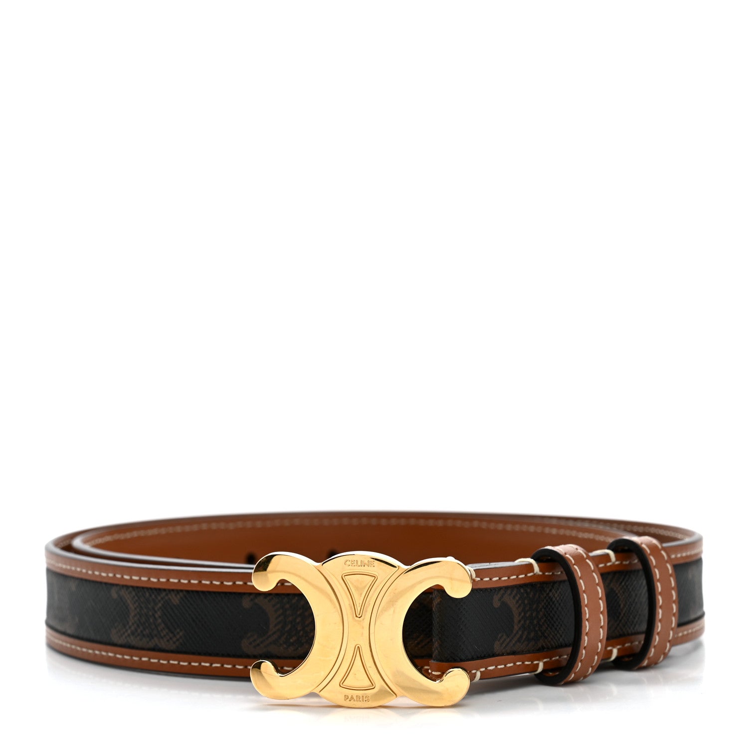 Celine Canvas Calfskin Medium 25mm Triomphe Belt 80 32 Tan 1 of 6