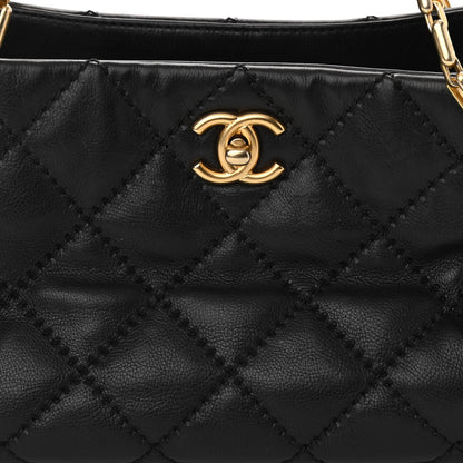 Chanel Calfskin Stitched Small Retro Chain Tote Black 7 of 10