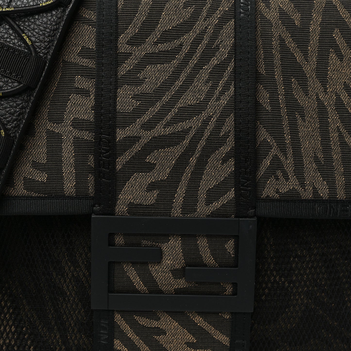 X SARAH COLEMAN Fabric Jacquard Vitello Grace FF Vertigo Woven Lanyard Large Baguette Tobacco Moro Black