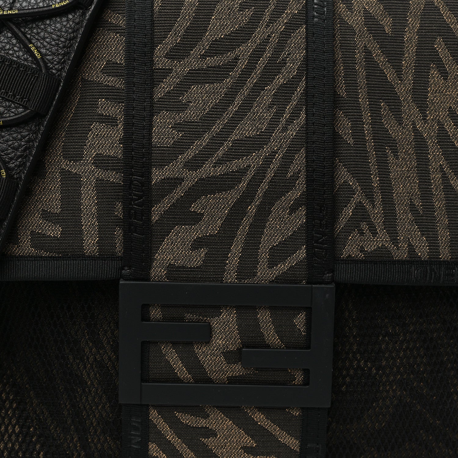 Fendi X SARAH COLEMAN Fabric Jacquard Vitello Grace FF Vertigo Woven Lanyard Large Baguette Tobacco Moro Black 8 of 11