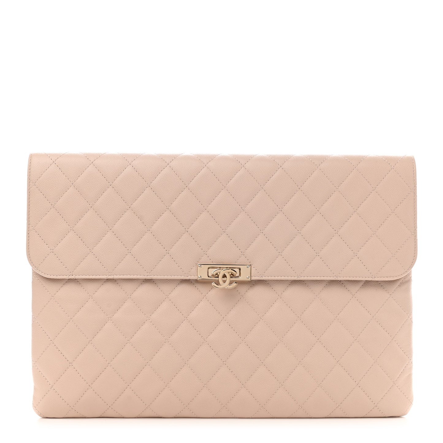 Caviar Quilted Large Golden Class Pouch Beige