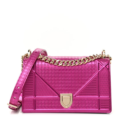 Christian Dior Metallic Patent Micro-Cannage Small Diorama Flap Bag Fuchsia 1 of 10