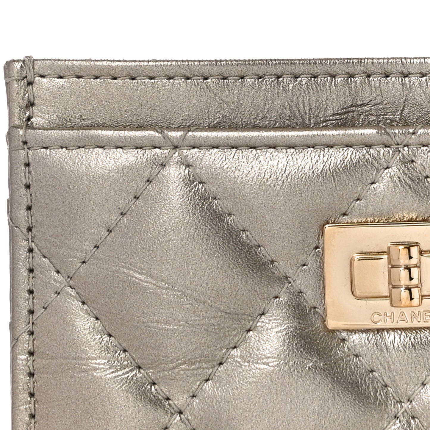 Metallic Aged Calfskin Quilted Reissue Card Holder Light Gold