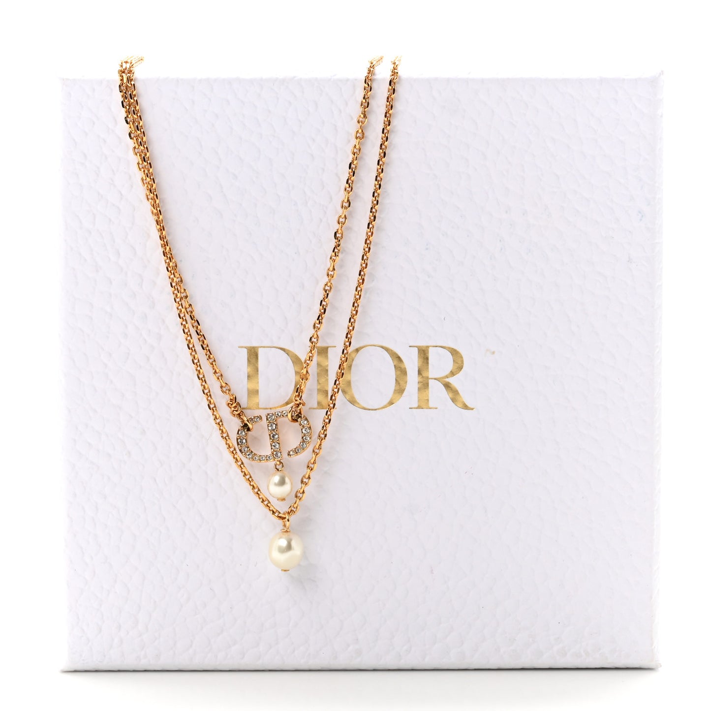 Crystal Pearl CD Drop Necklace Gold