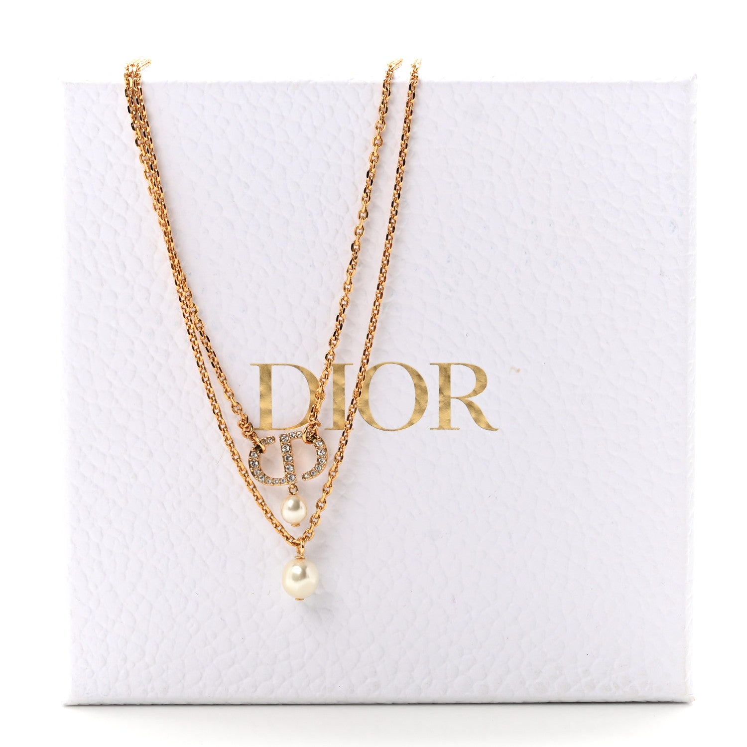 Christian Dior Crystal Pearl CD Drop Necklace Gold 7 of 7