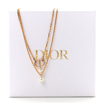 Christian Dior Crystal Pearl CD Drop Necklace Gold 7 of 7
