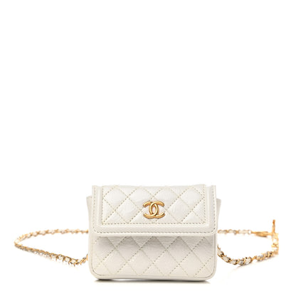 Chanel Shiny Aged Calfskin Quilted Waist Belt Bag White 1 of 9