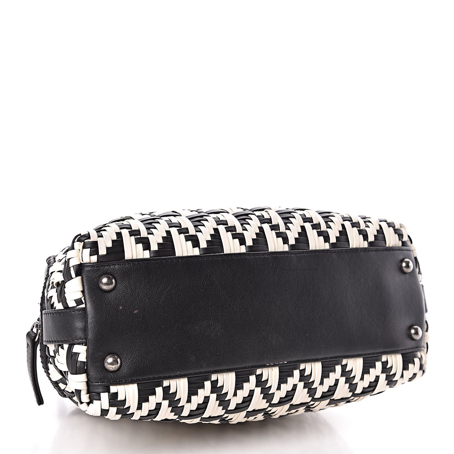 Calfskin Woven Bowling Bag Black White