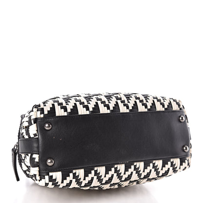 Chanel Calfskin Woven Bowling Bag Black White 4 of 10