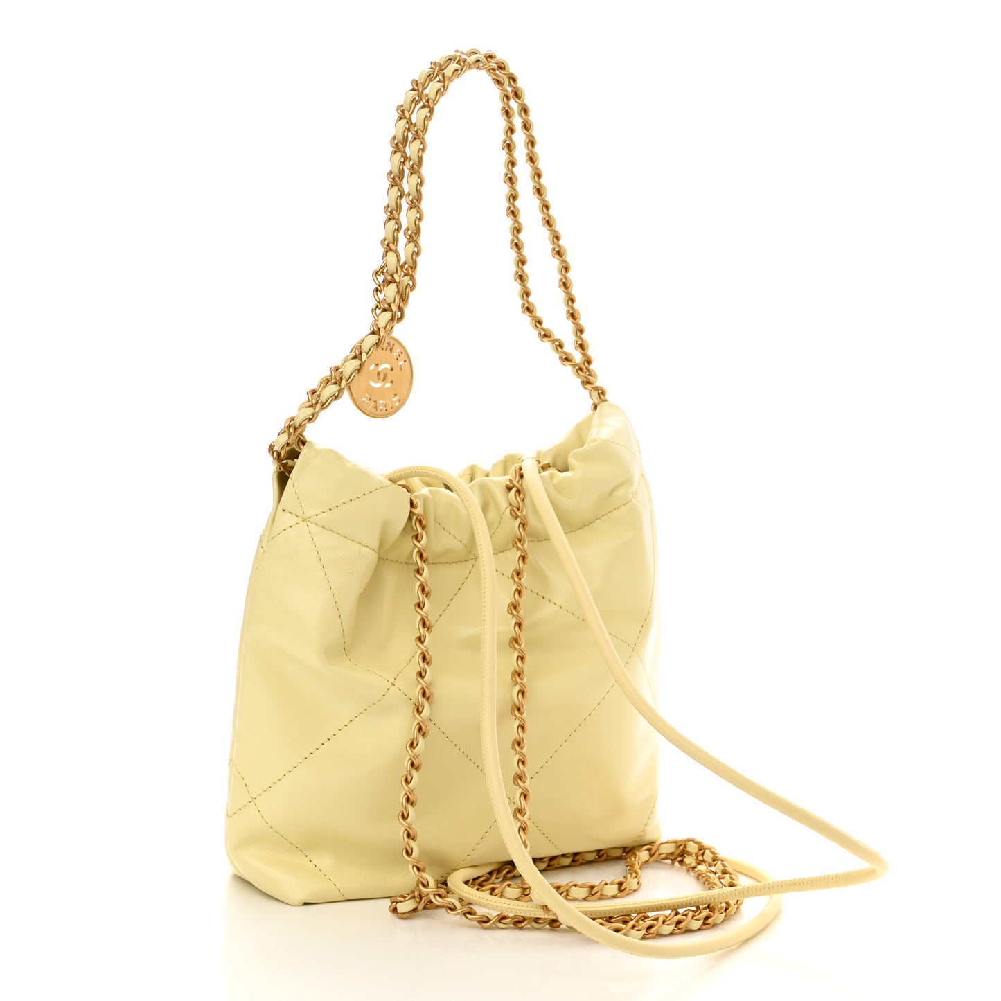 Shiny Calfskin Quilted Mini Chanel 22 Light Yellow
