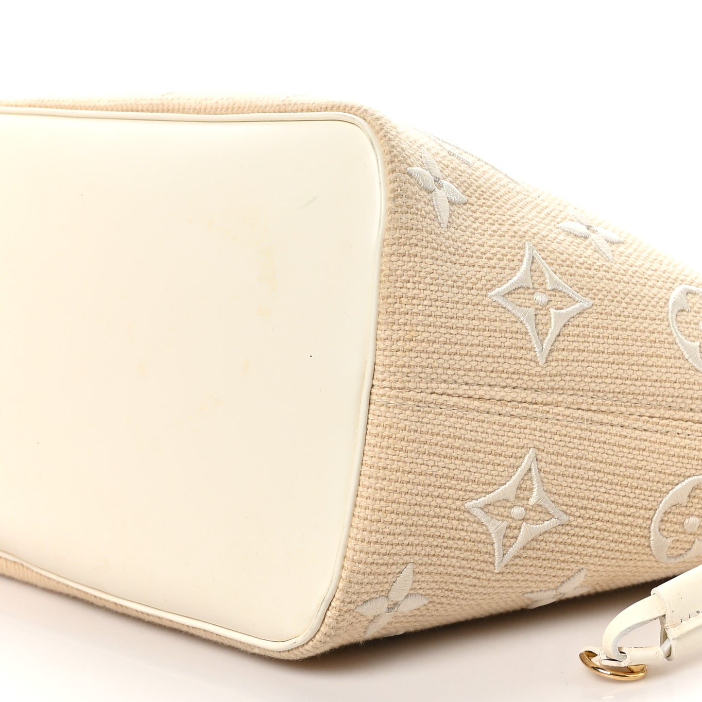 Cotton Monogram Embroidered Neverfull MM Beige White