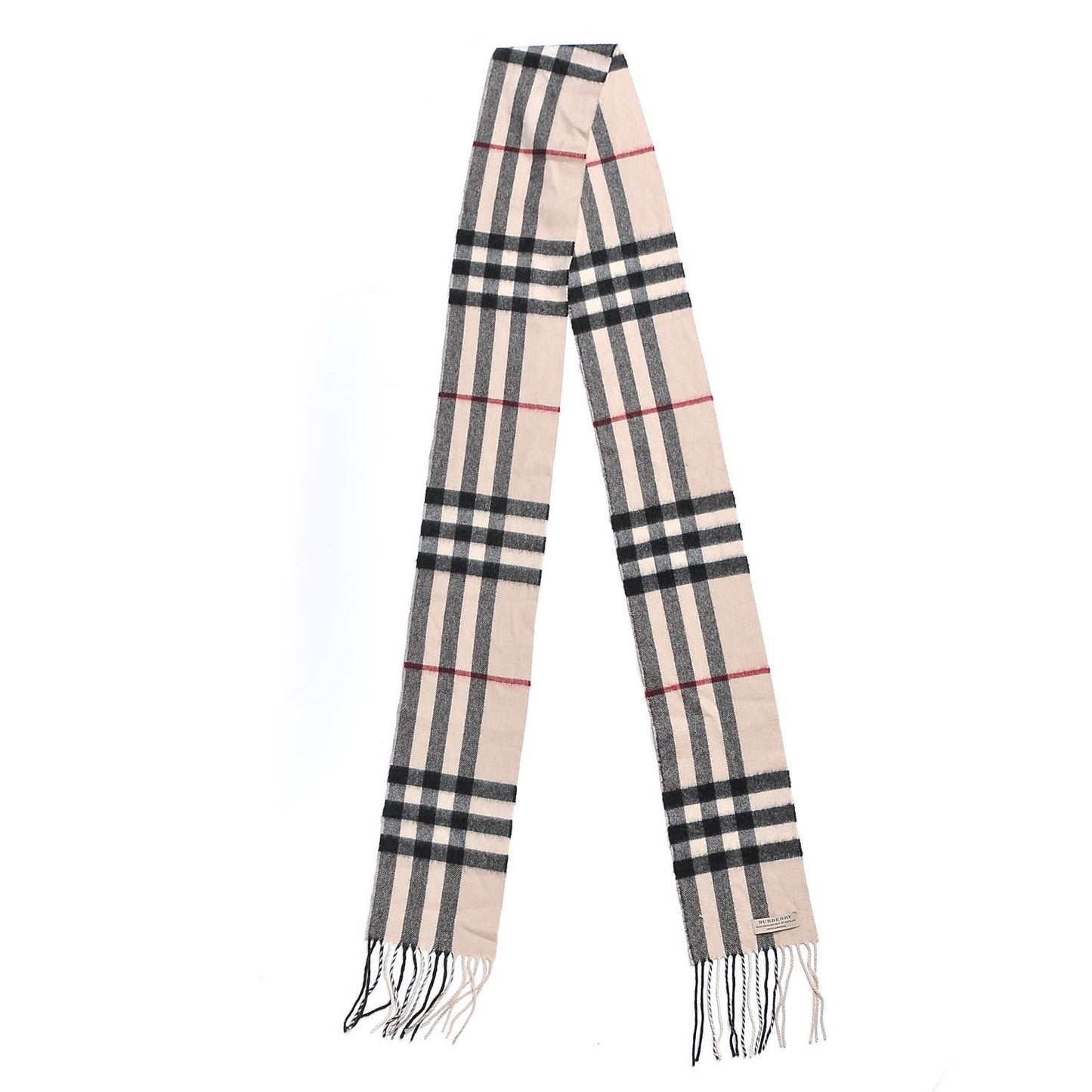 Cashmere Giant Check Fringe Scarf Ivory