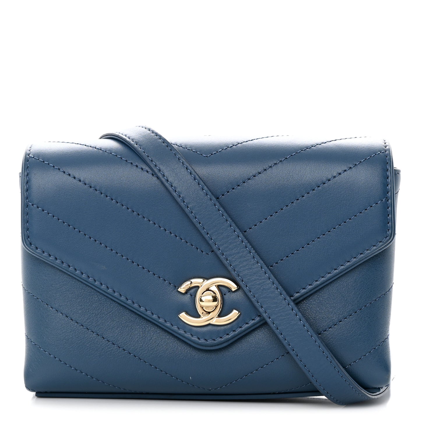 Calfskin Chevron Stitched Coco Waist Bag Blue