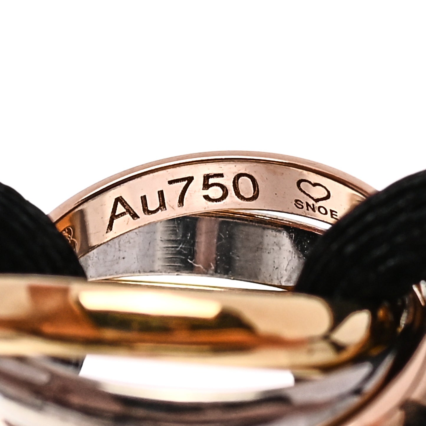 18K Pink Yellow White Gold Trinity Adjustable Cord Bracelet Black