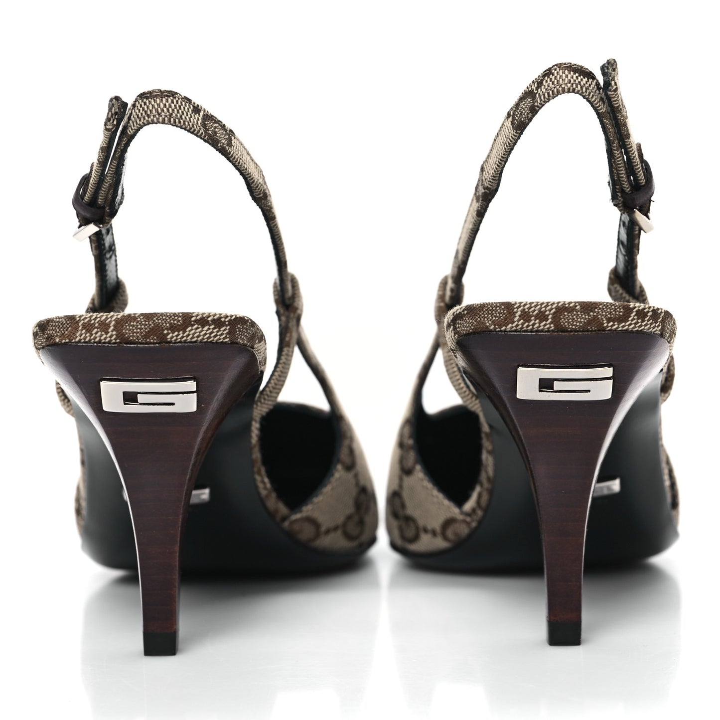 Monogram Malga Kid Square G 75mm Slingback Pumps 35 Beige Ebony New Acero