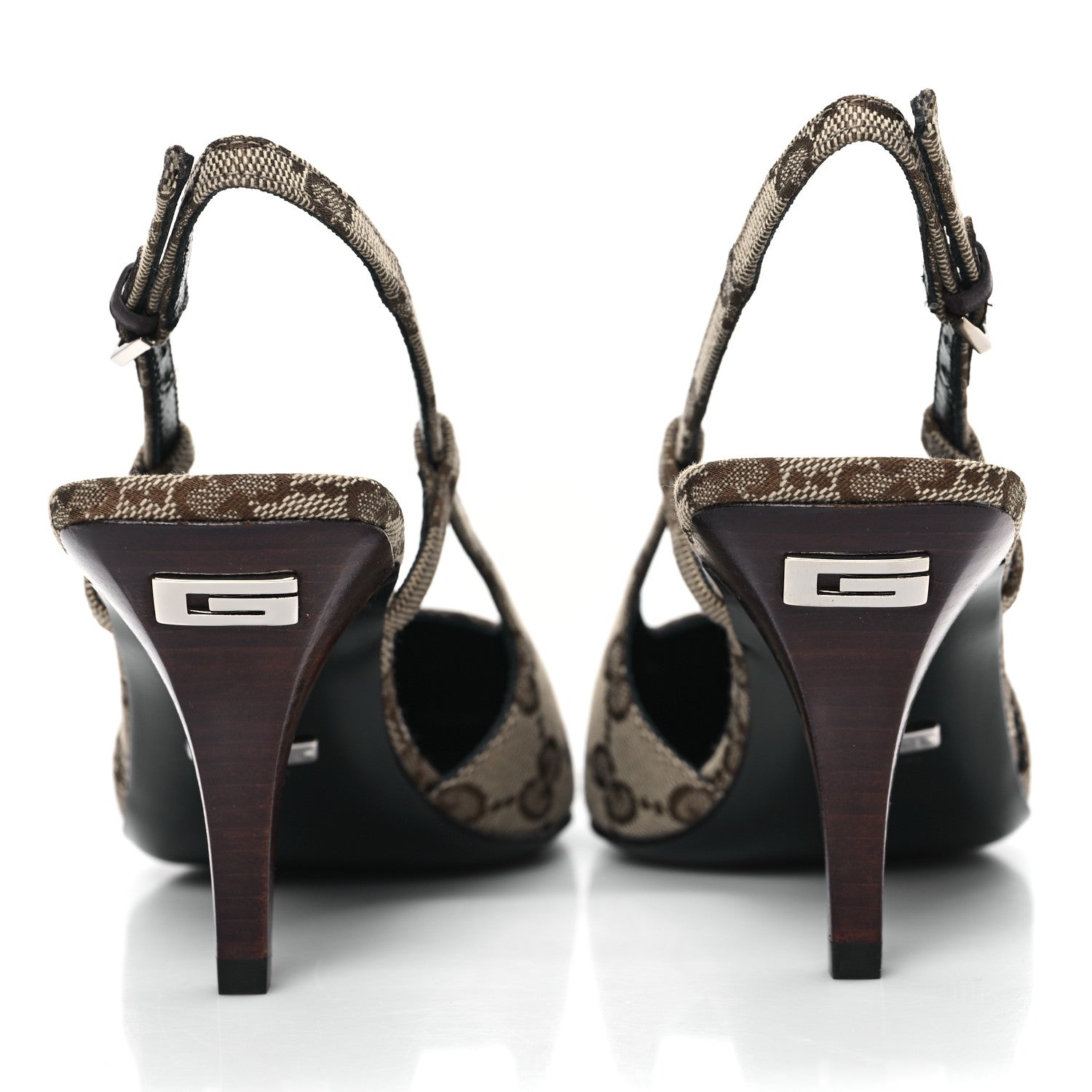 Gucci Monogram Malga Kid Square G 75mm Slingback Pumps 35 Beige Ebony New Acero 5 of 9
