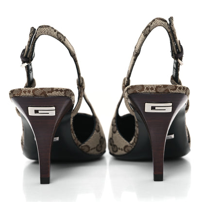 Gucci Monogram Malga Kid Square G 75mm Slingback Pumps 35 Beige Ebony New Acero 5 of 9