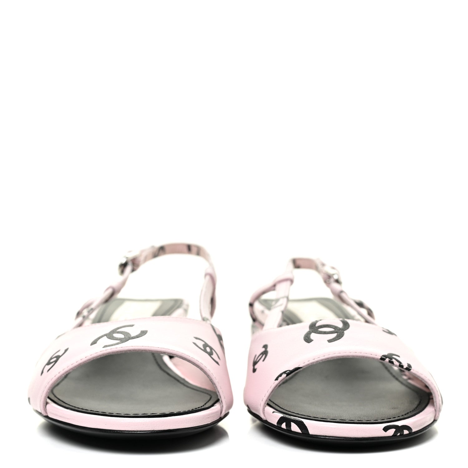 Chanel Printed Lambskin Coco Beach Sligback Sandals 37.5 Light Pink Black 2 of 8