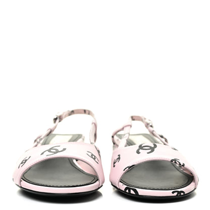 Chanel Printed Lambskin Coco Beach Sligback Sandals 37.5 Light Pink Black 2 of 8