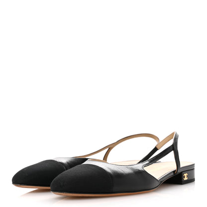 Chanel Goatskin Grosgrain Cap Toe CC Slingback Sandals 38.5 Black 4 of 10