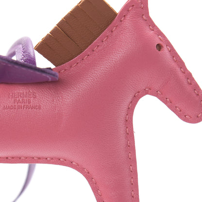 Hermes Milo Lambskin Grigri Rodeo Horse Bag Charm PM Rose Azalee Gold Anemone 3 of 5