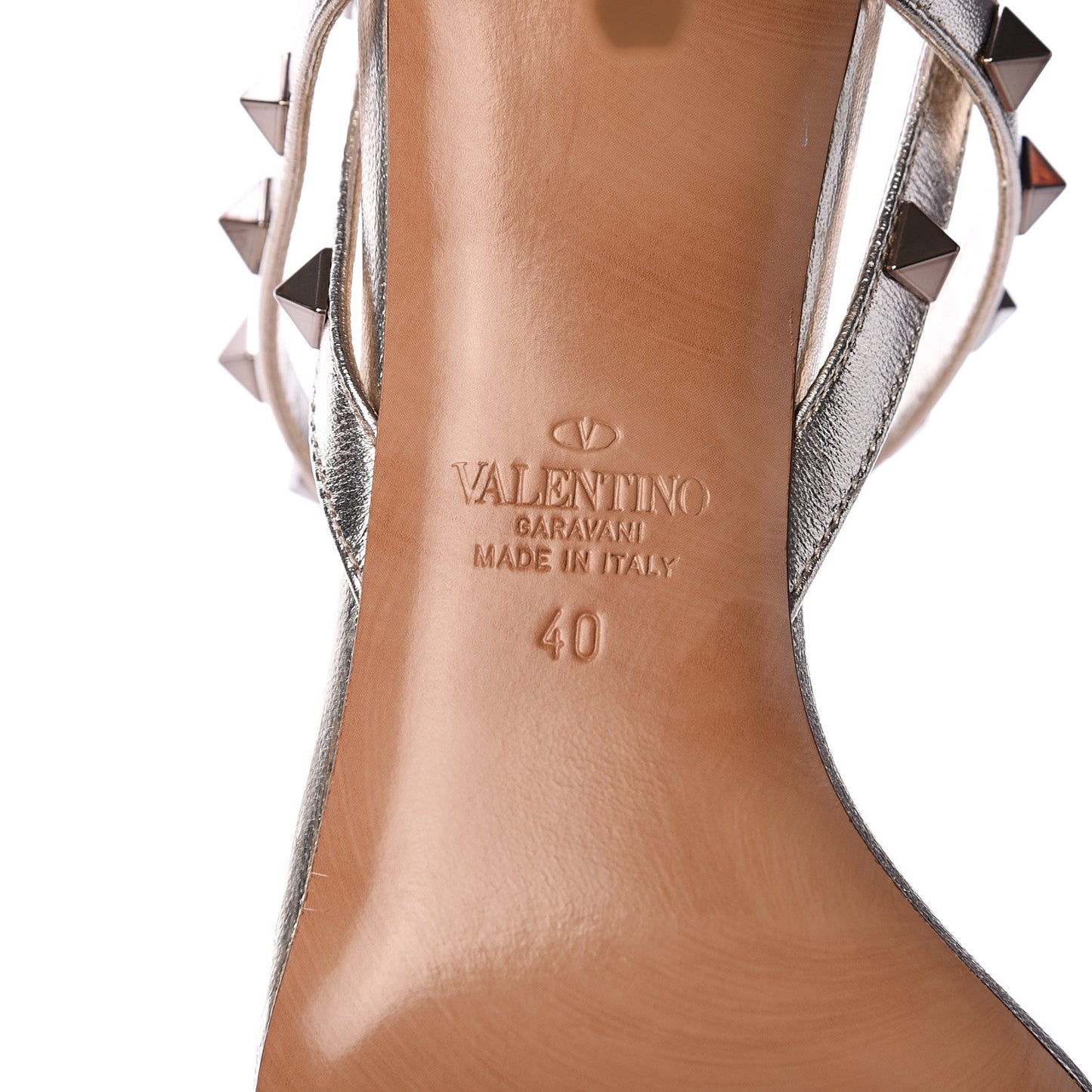 Metallic Nappa Rockstud T-Strap Slingback 85mm Sandals 40 Skin