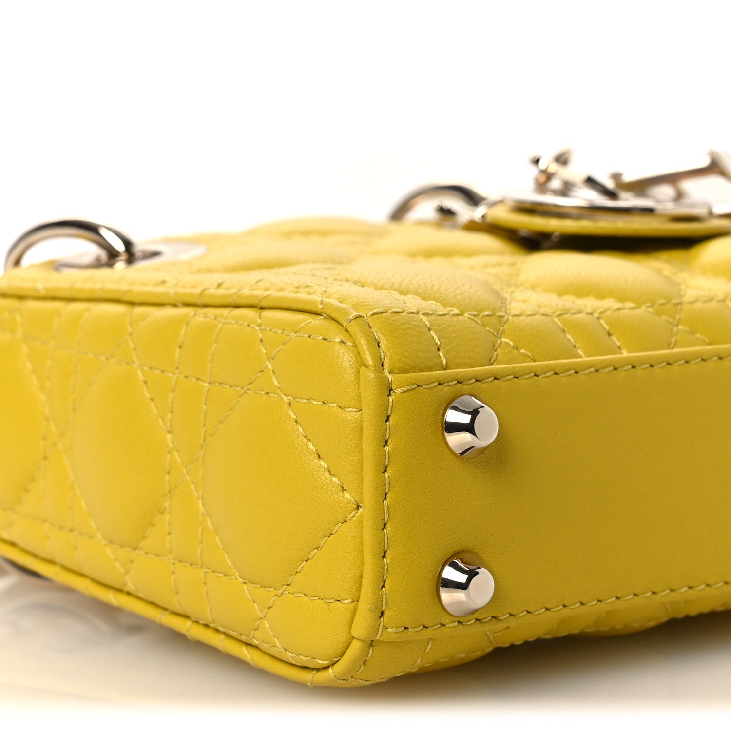 Christian Dior Lambskin Cannage Micro Lady Dior Yellow 9 of 12