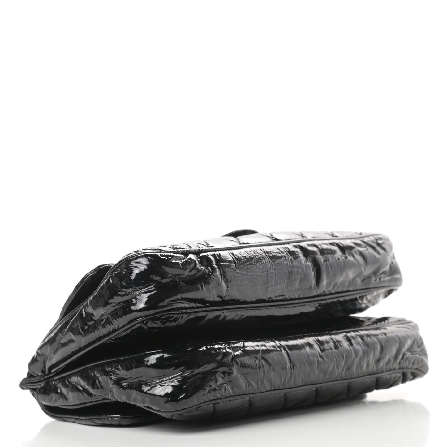 Patent Quilted Day Glo Flap Bag Black