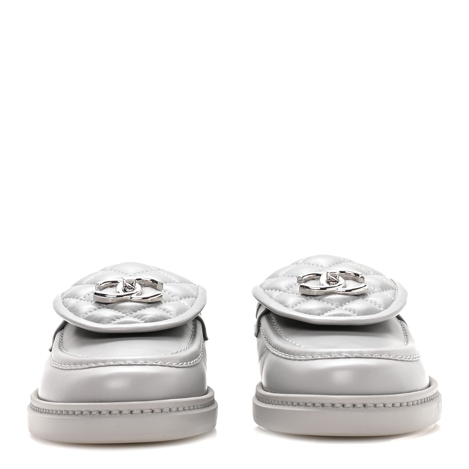 Chanel Lambskin Quilted CC Turnlock Loafers 39 Grey 3 of 8