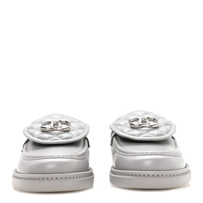 Chanel Lambskin Quilted CC Turnlock Loafers 39 Grey 3 of 8