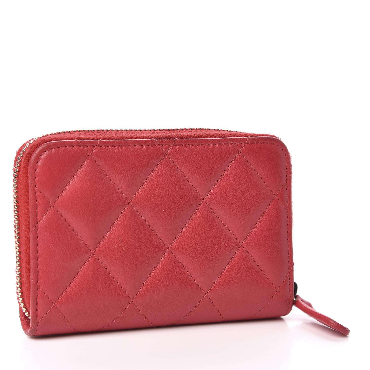Chanel Lambskin Quilted Zip Around Coin Purse Wallet Dark Pink 3 of 10
