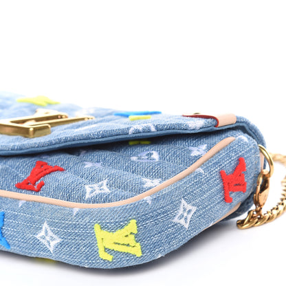 Louis Vuitton Embroidered Monogram Denim New Wave Chain Pochette Blue 7 of 10