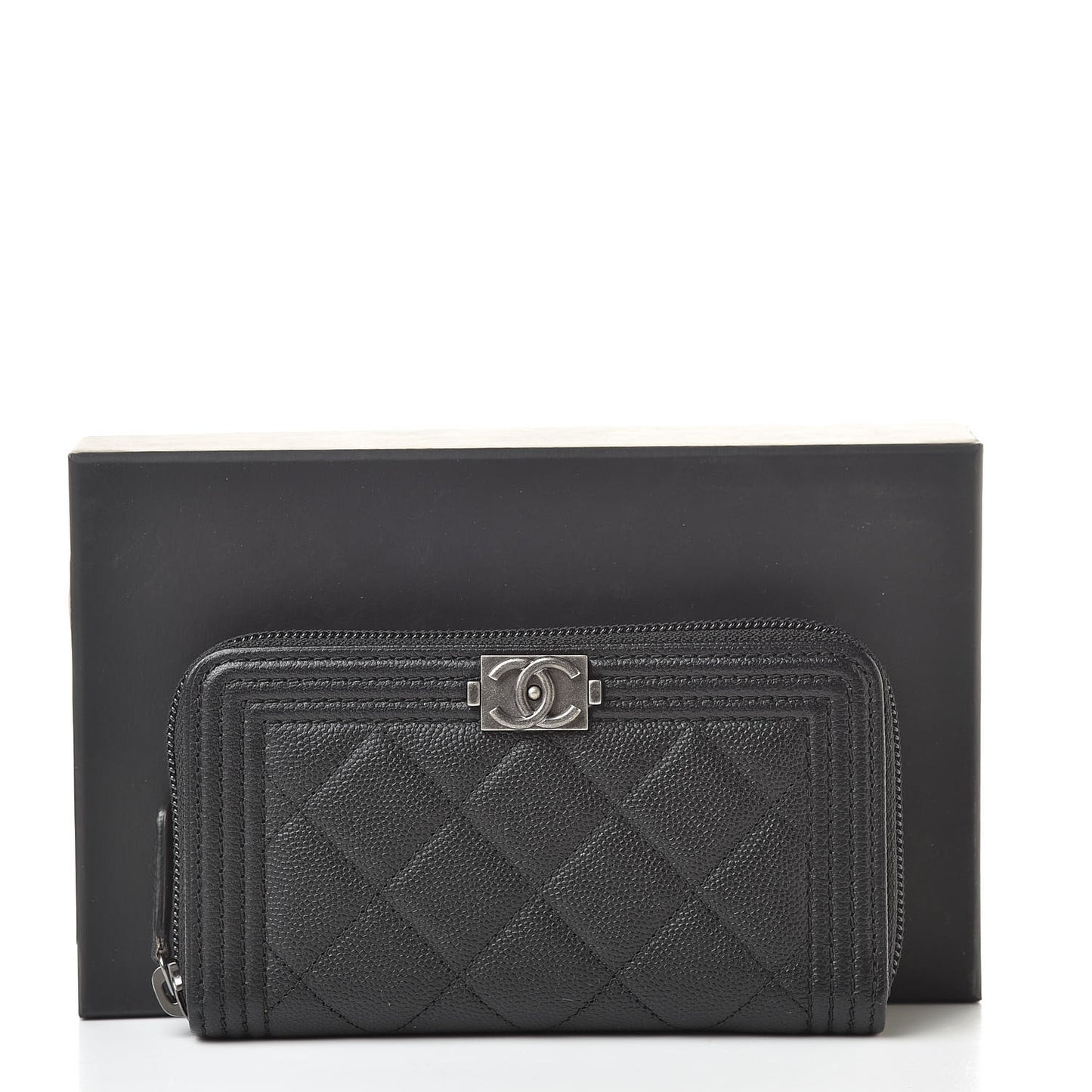 Caviar Quilted Small Boy Zip Around Wallet Black