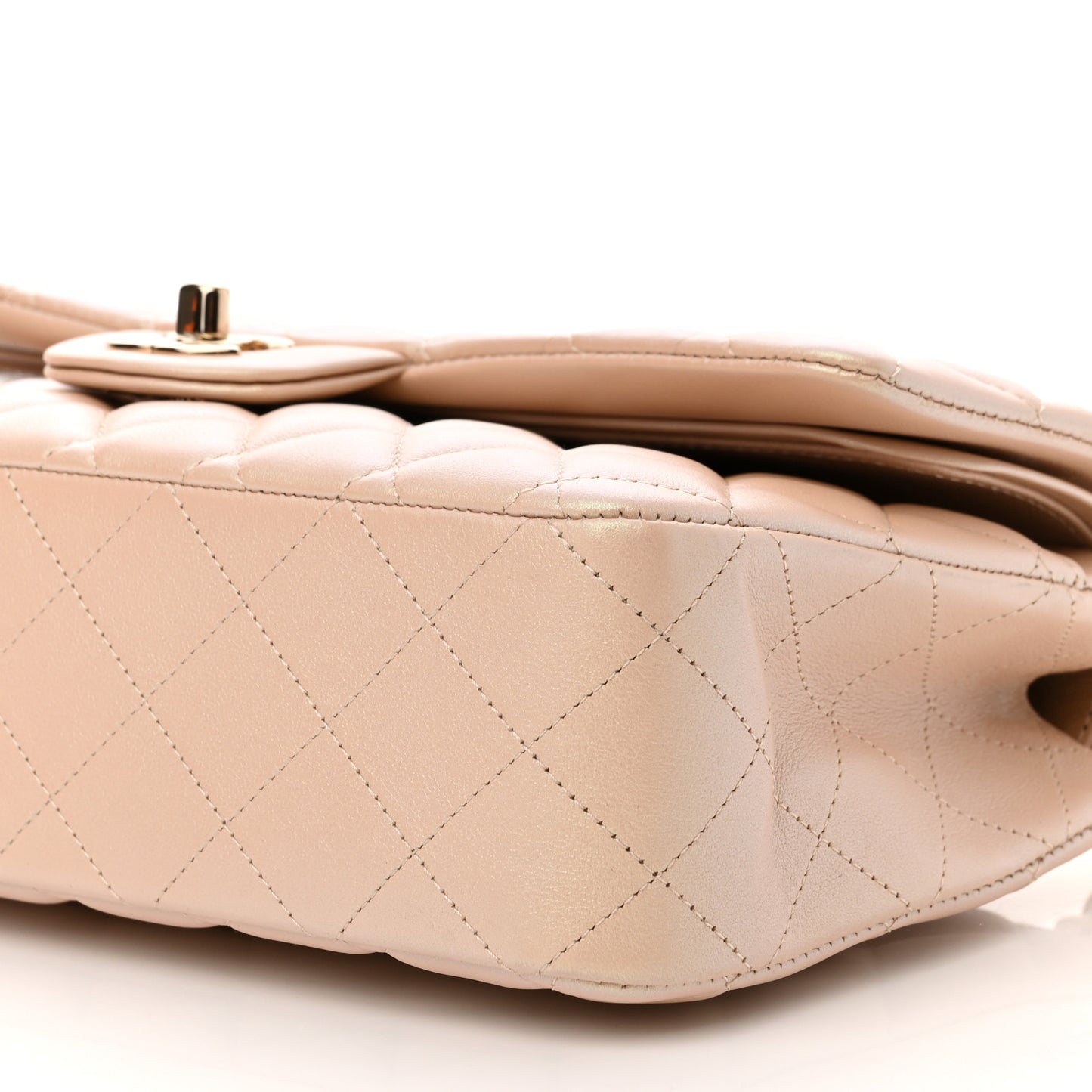 Iridescent Calfskin Quilted Medium Double Flap Beige
