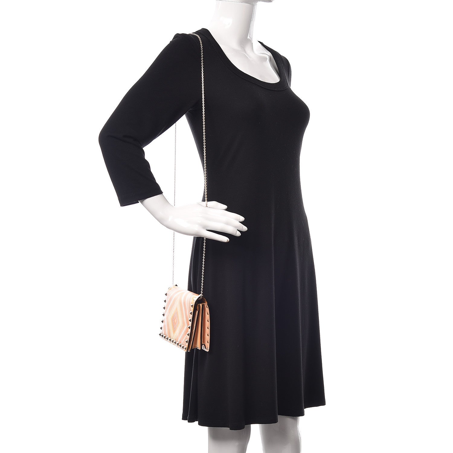 Valentino Garavani Vitello Native Couture 1975 Rockstud Wallet on Chain Mandarin Sorbet 2 of 11
